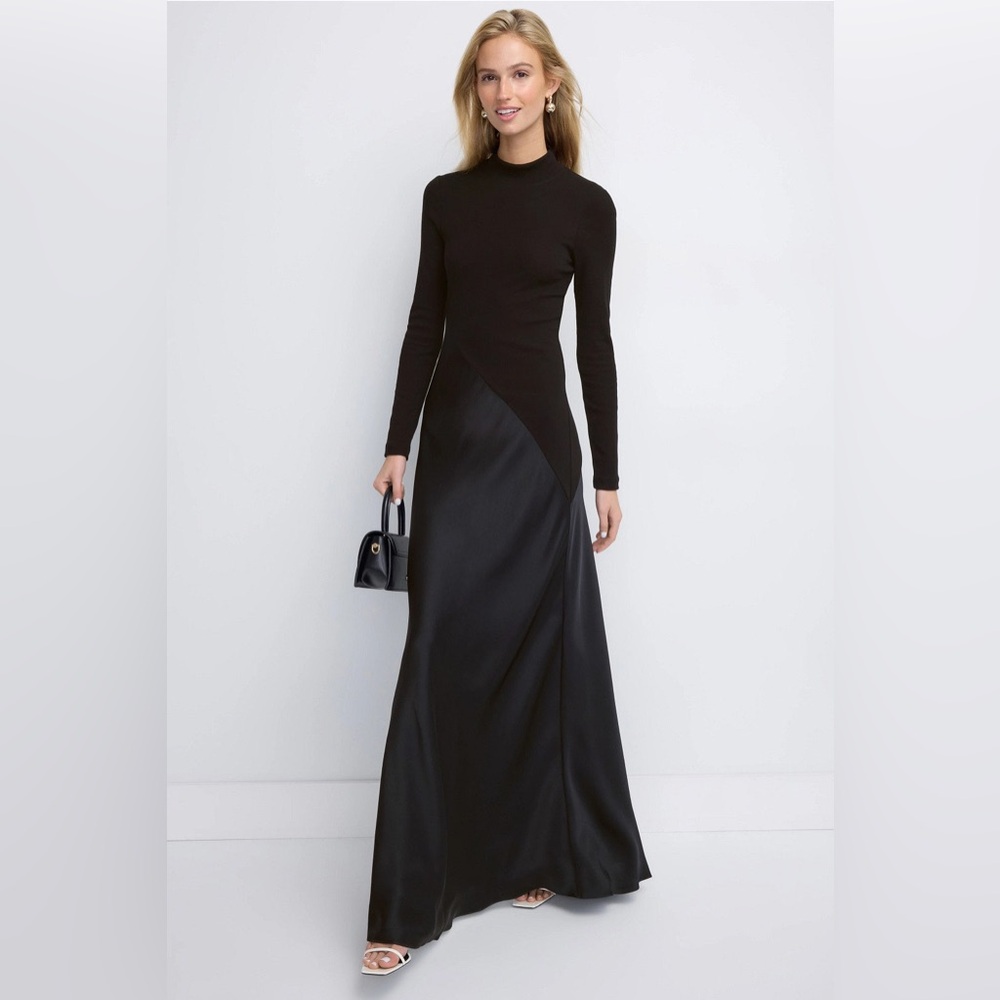 Rosetta Getty Black Satin-Panel Maxi Skirt